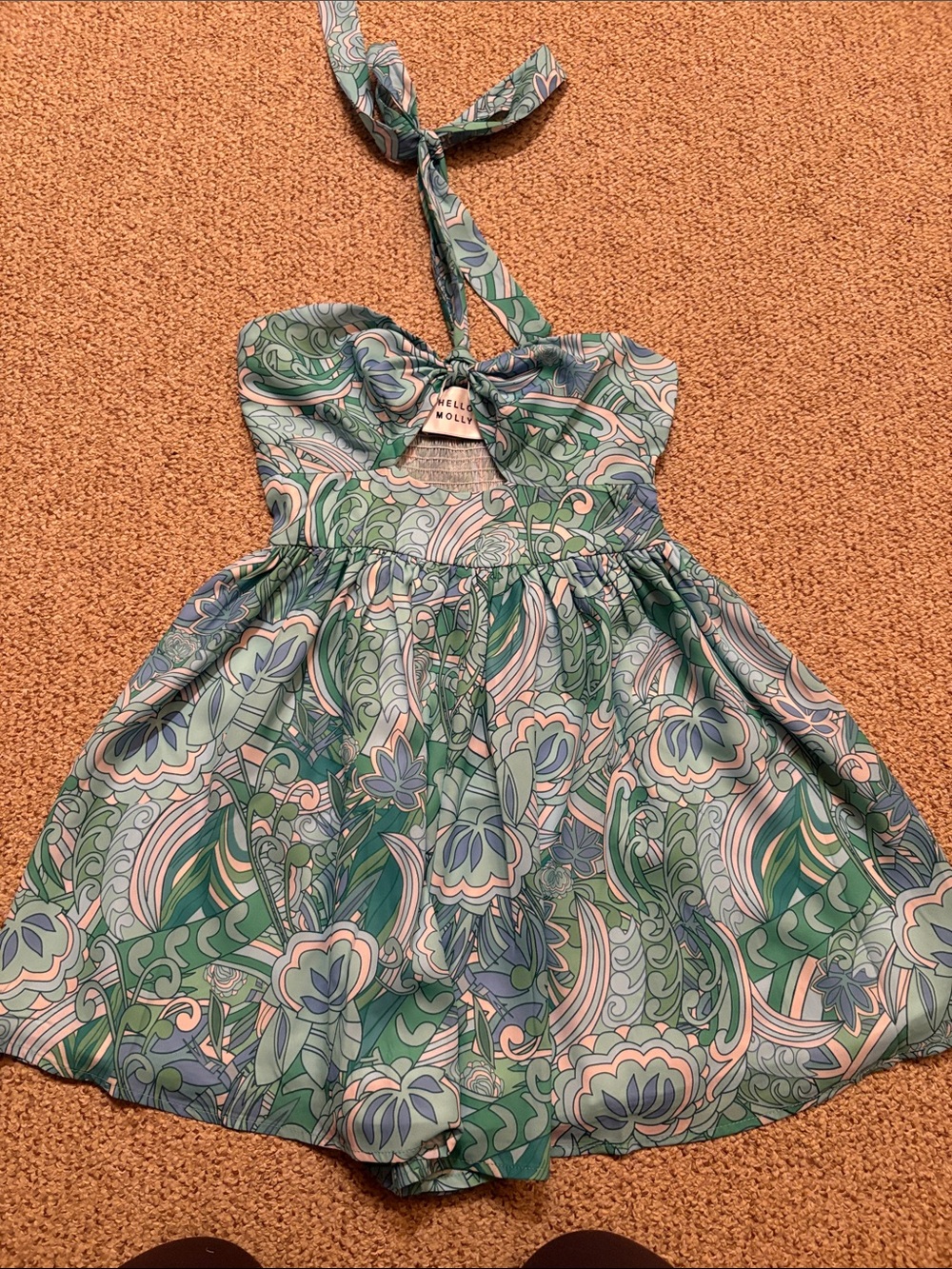 Hello Molly Green & Blue Floral Halter Romper